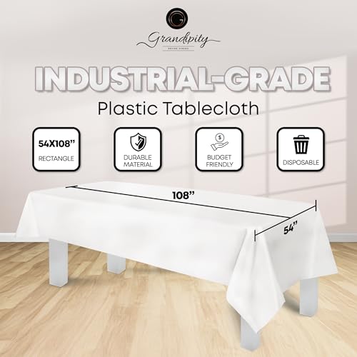 Grandipity 12 Pack Premium Disposable Plastic Tablecloth 54 Inch. x 108 Inch. with 0.3mm Thickness Table Cover - White - Image 4