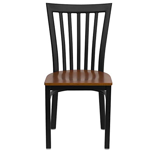 Image of Flash Furniture 4 Pack HERCULES Series Black School House Back Metal Restaurant Chair - Cherry Wood Seat