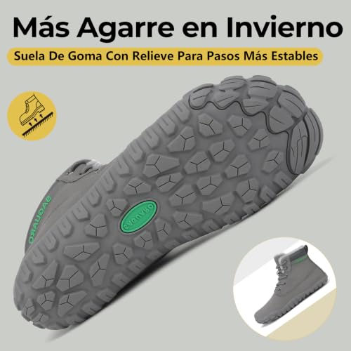 Miniatura 7 de Saguaro Zapatillas Barefoot Invierno Hombre Botas De Nieve Antideslizante Impermeables Con Forradas Caliente Botines Ligeras Minimalistas, Gris, 42 Eu