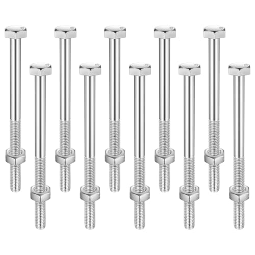 10 Pièces Vis à Tête Hexagonale M10 x 140 mm avec Écrous, Set Boulons Hexagonaux Zingués, Boulons Machine à Tige, Ancrages Lourds pour Toutes Constructions