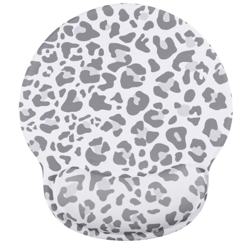 Ksriyim Tapis de Souris Léopard Rétro,Tapis de Souris Ergonomique avec Repose-Poignet,avec Tapis de Souris en Base Silicone Antidérapant,Parfait pour Ordinateur,Bureau,Travail,Gris Blanc