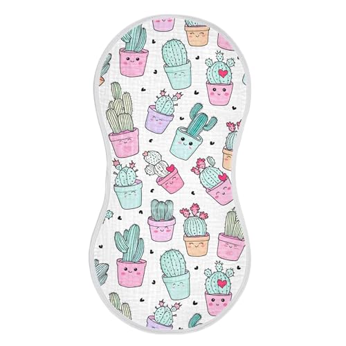 xigua Colored Potted Cacti Muslin Baby Burp Cloths Set of 4, Super Soft & Absorbent Burping Rags, Cotton Burp Clothes Shower Gift for Newborn, Baby Girls and Boys