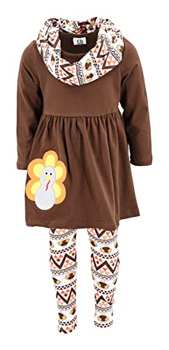 Image of Unique Baby Girls Kids Toddler 3pc Outfit Set Long Sleeve Cotton Blend Tunic Top Leggings and Scarf