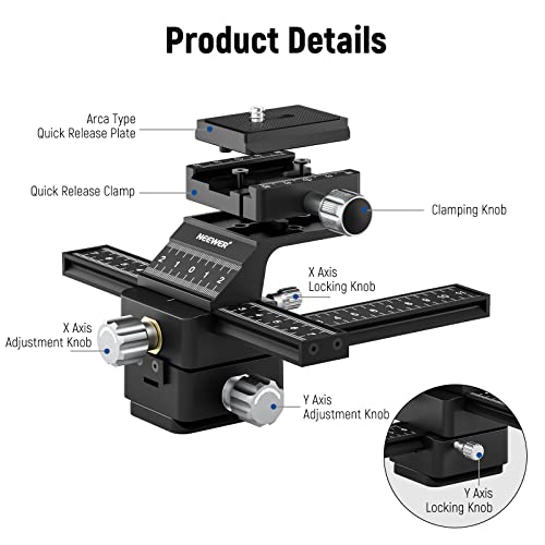 NEEWER 4-Way Macro Focusing Rail with Quick Release Plate for Arca Type 1/4 Inch Thread for Macro Photography & Close-up Photography - Image 2