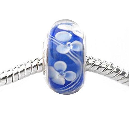 De Buman Glass Blue And White Flower Fashion Charm Bead #TOP2