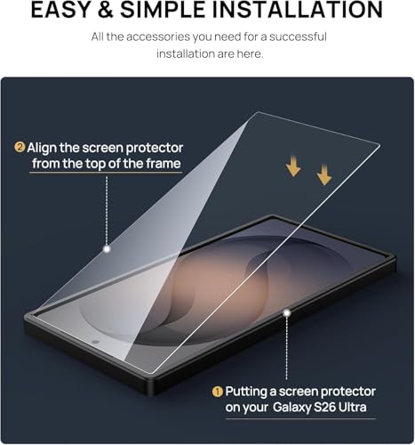 Image of Tempered Glass Screen Protector Compatible for Samsung Galaxy S26 Ultra with Edge to Edge Coverage and Easy Installation kit