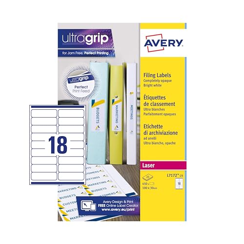Avery Filing Labels Laser For Ring Binder 18 Per Sheet 100X30Mm Ref L7172-25 [450 Labels]