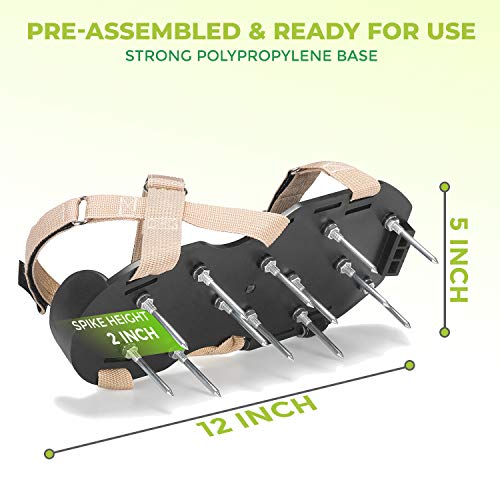 Plantnomics Lawn Aerator Shoes with Hook-and-Loop Straps, User Manual, Wrench – Pre-Assembled, Fully Adjustable, One-Size-Fits-All – Lawn and Garden Tool Reduces Thatch, Revives Soil Health, Camel