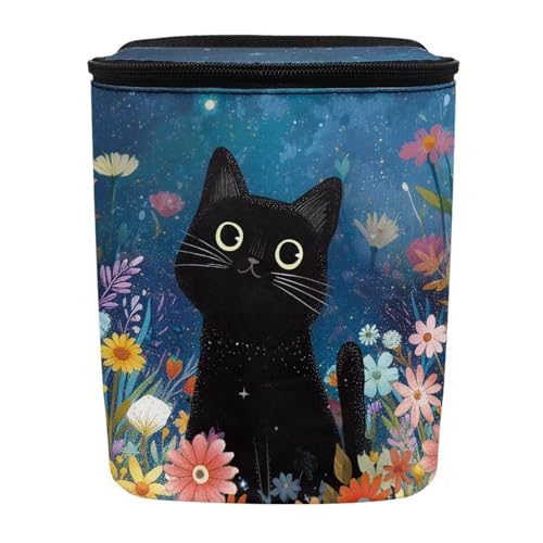 Image of Talayituse Cat Daisy Flower Print Car Trash Can Portable Auto Garbage Bin Multifunctional Vehicle Interior Accessories with Adjustable Straps Universal Fit Truck SUV Sedan