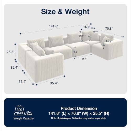 Image of Avenco 141-inch 6-seat Modular Sectional Sofa Couch, Corduroy Fabric