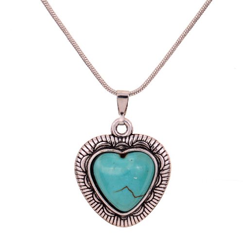 Colgante tibetano de corazón y turquesa para looks bohemios de mujer