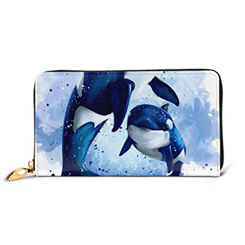 Preisvergleich Produktbild JHGFG Mode Handtasche Reißverschluss Brieftasche Zwei Killerwale Ozean Aquarell Malerei Telefon Kupplung Geldbörse Abendkupplung Blockieren Leder Brieftasche Multi Card Orga
