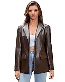DIASHINY Women's Faux Leather Blazer Oversized Vintage Lapel Button Down Fashion Leather Jacket Brown S
