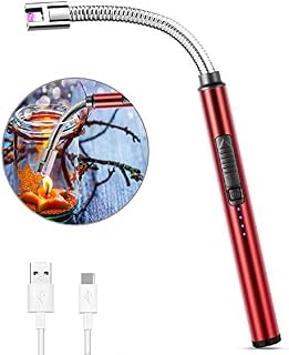 MOSUO Candle Lighter, Rechargeable Electric Arc Lighter Ignition Lighter with USB Cable, Windproof Flameless Electronic Lighters for Kitchen, Barbecue, Candles, Gas Stove, BBQ, Fireworks, Red