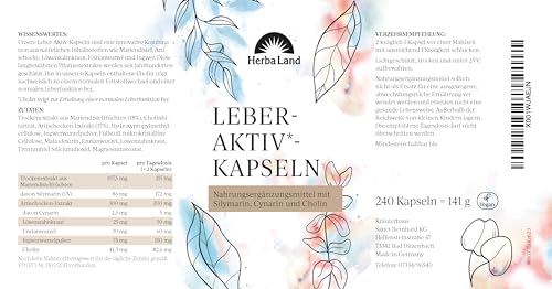 Herbaland® Leber Komplex Kapseln (240 Stk.) Mariendistel, Artischocke & Löwenzahn Extrakt für deine Leber Kur | Vegane Kapseln | Mit Silymarin, Cholin & Cynarin | Umwandler Schilddrüse – Bild 5