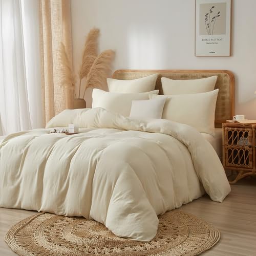 DXHOME Muslin Bettwäsche 135x200 4teilig Beige Bettwäsche-Set 100% Baumwolle Kuschelig Atmungsaktiv Leicht Weich Bettbezüge mit Reißverschluss und 2 Kissenbezügen 80×80 cm