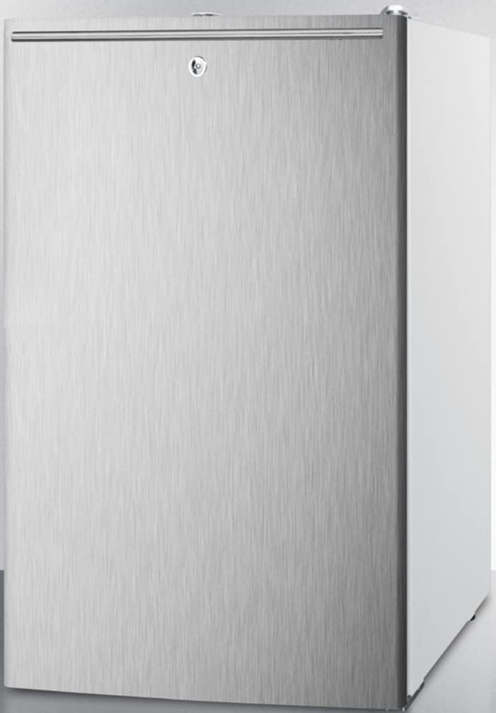 Summit Appliance FS407LWSSHH 20" Wide Counter Height All-freezer in White Exterior for General Purpose Healthcare Use, Stainless Steel Door, Professional Horizontal Handle, Manual Defrost with Lock