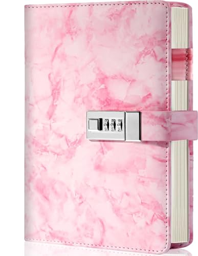 Image of TRENDING Diary with Lock, A5 Waterproof Journal with Lock, Vintage Lock Journal Password Protected Notebook & Gift Box, Lock Diary Planner Organizer for Men and Women, Travel Notebook (Pink)