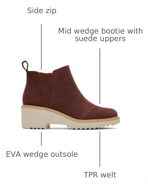 Image of TOMS Women's Maude Wedge Boot, Leather Upper, OrthoLite Insole, Side Zip, Lightweight