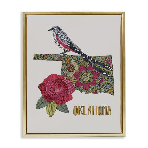 Oklahoma State Bird Flower Floral, 17 x 21 Inch Canvas in Floater Frame