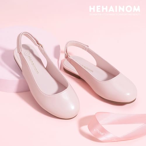 Image of Hehainom Girls Dress Shoes Slingback Flats Round Toe Toddler Little Kids Sandals Summer Flower Girl Communion Church Shoes