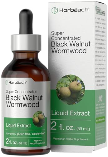 Horbäach Black Walnut Hull Wormwood Extract Tincture | 2 fl oz | Alcohol Free Liquid | Vegetarian, Non-GMO & Gluten Free Supplement