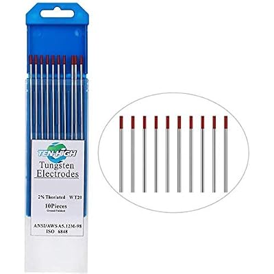 TEN-HIGH TIG Tungsten Electrodes Thorium 2% WT20(Red) Thorium Tungsten Electrode 2.4mm x150mm 10pcs Pack.