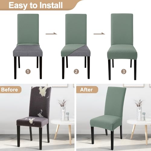 Image of SearchI Dining Room Chair Covers Set of 2, Stretch Jacquard Parsons Chair Slipcovers Removable Washable Kitchen Chair Protector Cover for Dining Room, Hotel, Ceremony (Sage Green Rhombus)