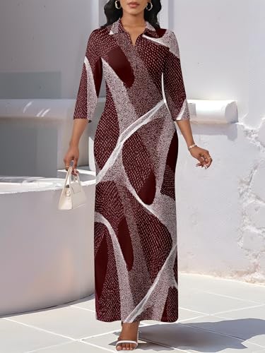 Image of PinkPatty Women's Casual 3 /4 Sleeve Polo V Neck Bodycon Maxi Dress