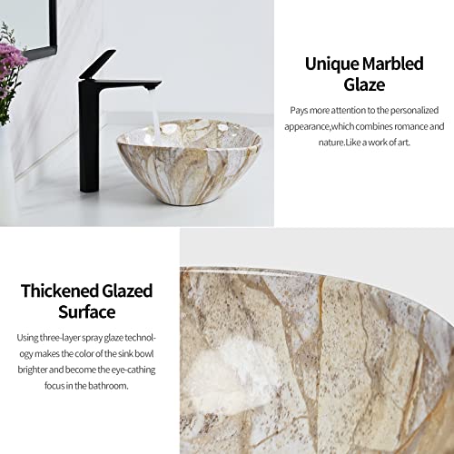Davivy WDF 16'' X 13'' Nordic Marbling Oval Vessel Sink With Pop Up Drain,Ceramic Vessel Sink,Bathroom Sinks Above Counter,Bathroom Vessel Sinks,Counter Top Sink,Oval Sink Bowls thumb #3