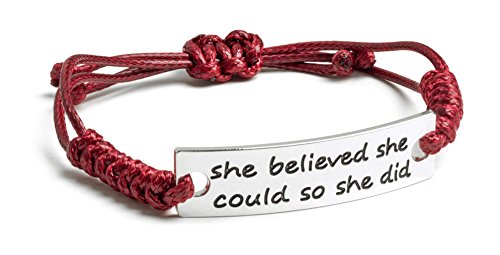 Inspirational Jewelry Bracelet – She Believed She Could So She Did Quote – Silver Charm Wrap – Engraved Sayings for Inspiration, Motivation for Women, Men, Teens, Girls