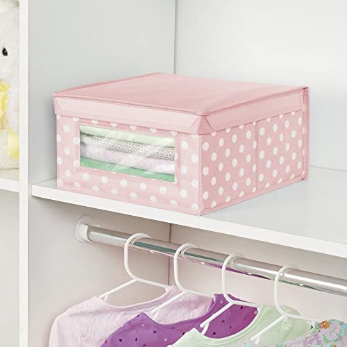 Mdesign Medium Soft Stackable Fabric Baby Nursery Storage Organizer Holder Bin Box With Front Window And Lid For Child/Kids Bedroom, Playroom, Classroom - 4 Pack - Pink/White Polka Dot #TOP2
