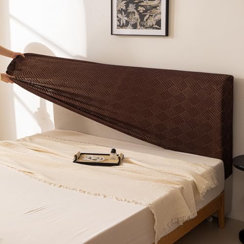 Image of HOMETHREADS Stretchable Lycra /Velvet Headboard Cover | Soft, Dust-Proof & Wrinkle-Resistant Bed Back Protector | Fits Leather, Wooden & Fabric Bedsides | for 2ft to 3.3ft Beds (Coffee,85x65cm)