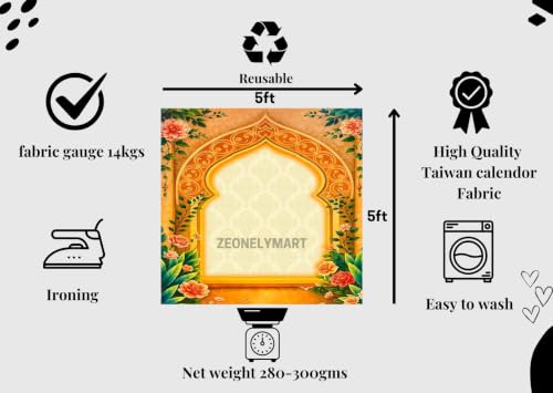 Image of varalakshmi Background Decoration Cloth | Elegant Floral garlangs and Royal Palace Theme Wedding Mandap Stage Backdrop 5x5 Feet | backdrops for Pooja Decoration