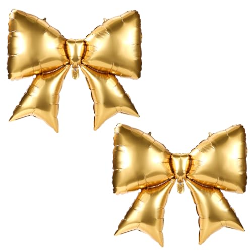 Image of 2pcs Large Bow Balloons, Bow Themed Party Decorations Elegant Coquette Balloons for Coquette Birthday Wedding Engagement Party Decoration (gold)