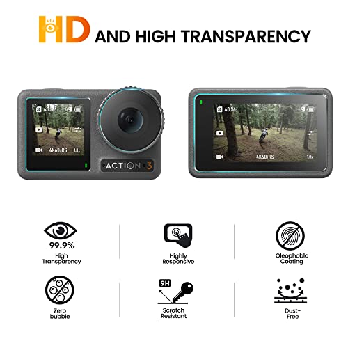 Supfoto Osmo Action 3 Screen Protector For Dji Osmo Action 3 Accessories, 9H Tempered Glass Film Screen Cover Protector + Lens Protector For Dji Action 3 Dual-Screen[6 Pcs] #TOP1