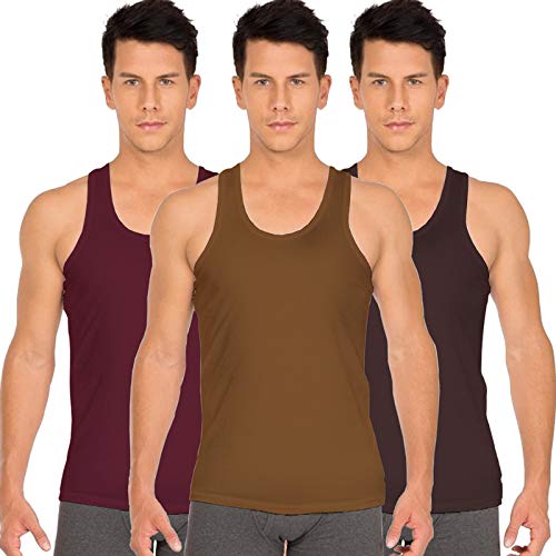 white rose Men's Cotton Vest Sleeveless Combo Pack (Pack of 3) Maroon, Gold, Brown-picture-38