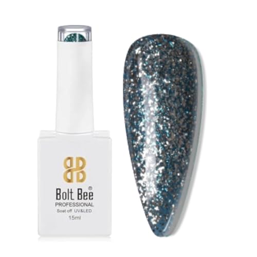 Image of Bolt Bee Blue Glitter Color Gel Nail Polish Soak Off UV Gel DIY at Home Manicure Salon Nail Art (78, 15ml)