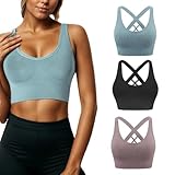 TRYWELL 3 Pack Womens Sports Bra Criss Cross Wireless High Impact Sports Bras Breathable Stretch Yoga Gym Tops with Removable Padding B XL