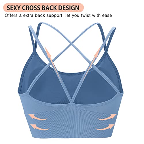 Image of High Support Sports Bras for Women,Criss Cross Strappy Back Seamless Padded | Removable Pads, A-DD Cup, Full Coverage, Seamless, Wireless, Scoop Neck, Cropped Bra, for Workout Yoga Gym Exercise Athletic