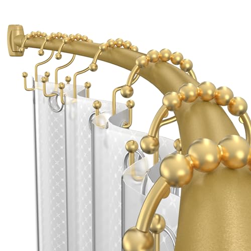 LBYOJKD Curved Shower Curtain Rod 36.4-76In Adjustable Gold Round Shower Curtain Rod Shower Rods for Bathroom Bathtub Stall Bathroom Rod No Rust Extra Space Need to Drill