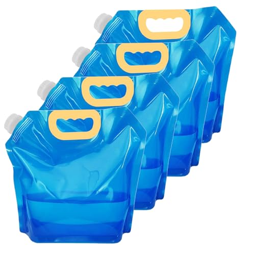 QoTang 4 PCS Collapsible Water Container Bag 10L/2.6 Gallon, No-Leak Freezable Foldable Water Bottle, BPA Free Food Grade Plastic Storage Jug for Camping Hiking Travel Backpack Emergency Survival Kit