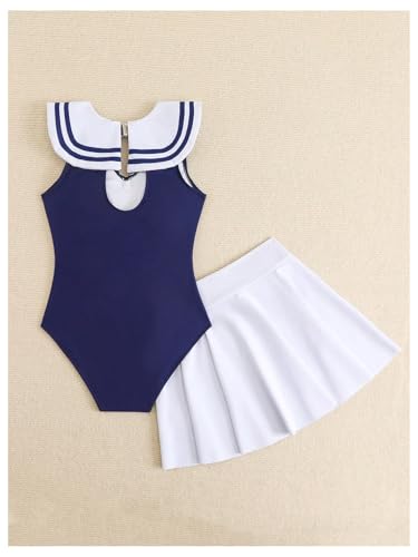 OYOANGLE Girl's Cute Bow One Piece Swimsuit with Ruffle Beach Skirt Cover Up Sporty Bathing Suits2