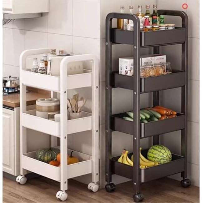 3-Tier Rolling Utility Cart with Handle,Movable Storage Organizer with Wheels,Multi-Functional Storage Trolley for Office Living Room Kitchen(White,4tier)-BDbiCKkF