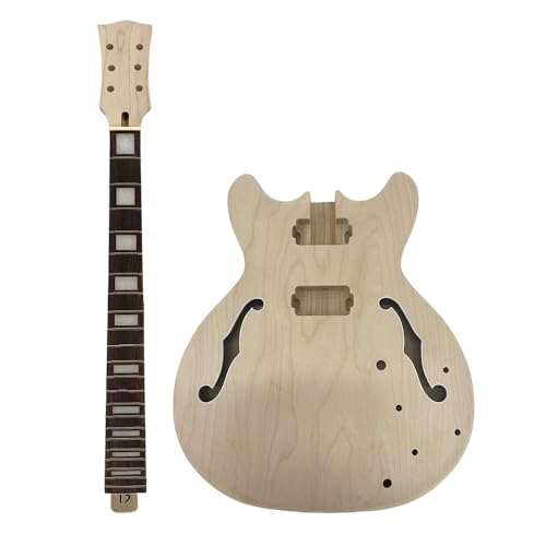 ModouString Semi-hollow Electric Guitar Kit, Maple Neck & Body, Rosewood Fretboard, 24.75' Scale, 335 Style（No bridge hole No accessories）