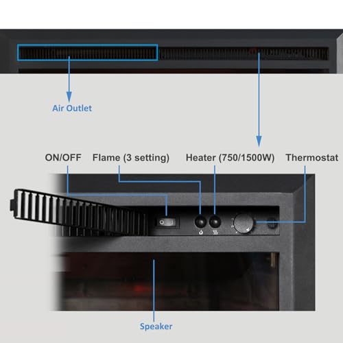Image of PuraFlame Western Electric Fireplace Insert with Fire Crackling Sound, Remote Control, 750 /1500W, Black, 22 53 /64 Inches Wide, 20 3 /64 Inches High