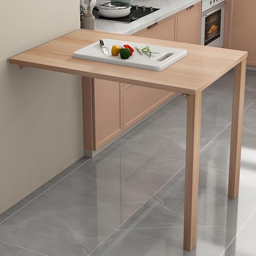 WANGTIAN Mesa Plegable de Pared, Escritorio abatible Que Ahorra Espacio con Estructura de Acero Pintado, diseño Plegable Resistente para Espacios pequeños, Cocina, Oficina, Estudio (Natural, 80 x 30