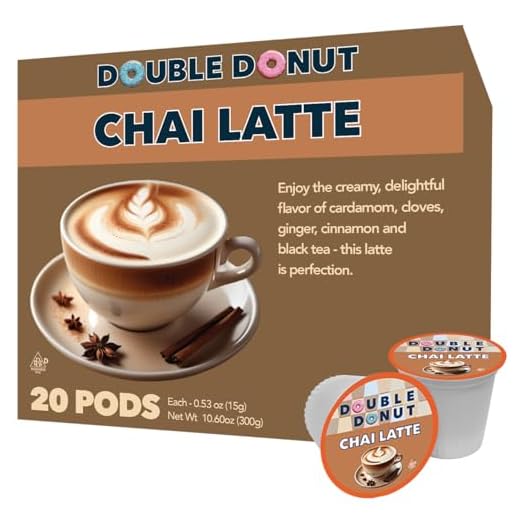 Double Donut Coffee Chai Latte Pods – Spiced & Creamy Chai Tea Latte – Notes of Cinnamon, Cardamom, Cloves & Ginger, Compatible with Keurig Brewers, 20 Count