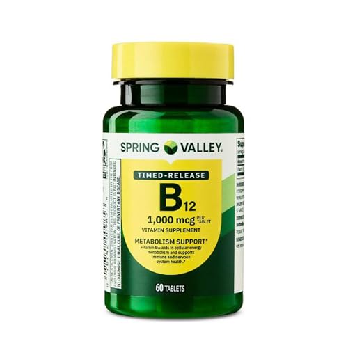 Spring Valley Vitamin B12 Supplement Timed-Release Tablets for Metabolism Support 1000 mcg 60 Count