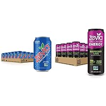 Zevia Zero Calorie Soda, Cola, 12 Ounce Cans Pack of 24 and Zevia Zero Calorie Energy Drink, Raspberry Lime, 12 Ounce Cans Pack of 12